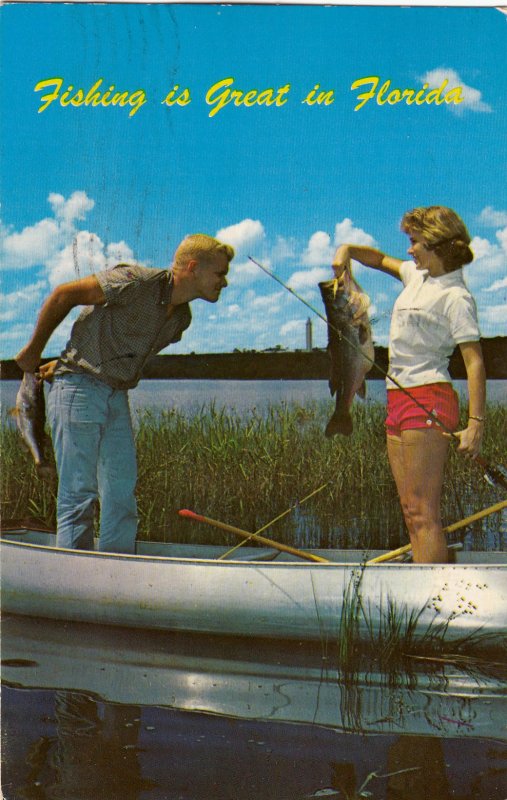 P1734 1957 used pc woman catches bigger largemouth bass then the man embarrassed