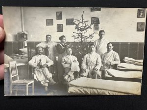 1914 RPPC CHRISTMAS Tree Infirmary WW1 Military Nurse Beer RARE!