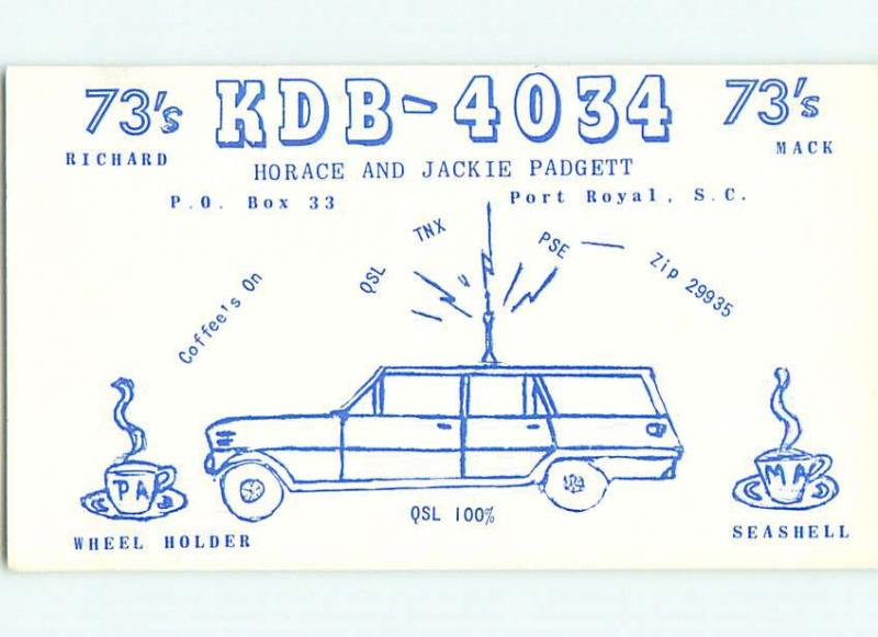 comic - QSL HAM RADIO CARD Port Royal South Carolina SC t1104