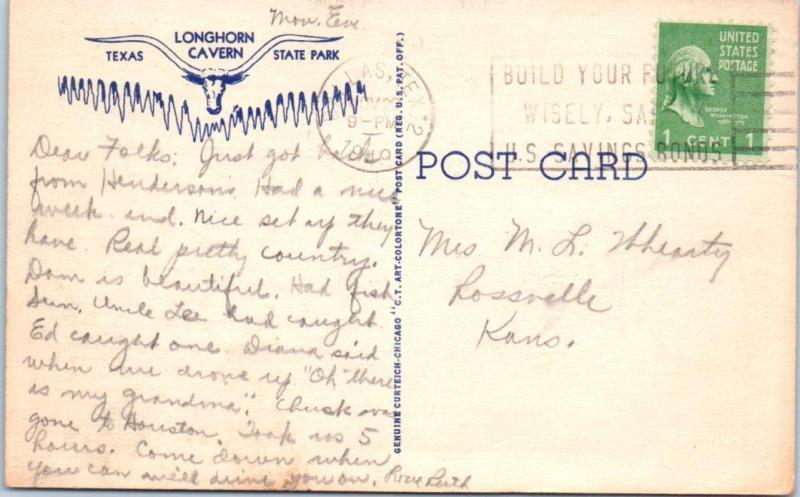 BURNET, TX  2 Postcards  LONGHORN CAVERN Texas State Park   c1940s Linen