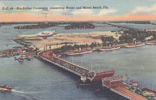 Florida Miami Beach D C 44 Macarthur Causeway Connecting Miami And Miami Beac...