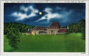 ASHEVILLE, NC North Carolina Night View ASHEVILLE COUNTRY CLUB c40s  Postcard