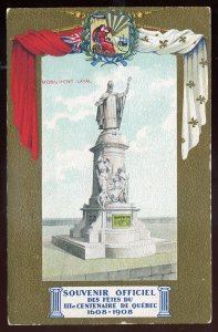 h3434 - QUEBEC CITY Postcard 1908 Ter-Centenary Monument Laval Flags