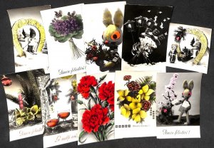 Lot of 10 seasonal greetings postcards Romania 1980`s Easter, New Year fantasy 