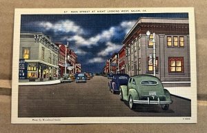 VINTAGE UNUSED LINEN POSTCARD - MAIN ST. AT NIGHT LOOKING WEST, SALEM, VIRGINIA