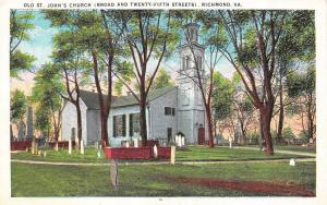 RICHMOND, VA Virginia  OLD ST JOHN'S CHURCH  Cemetery~Graves  c1940's Postcard