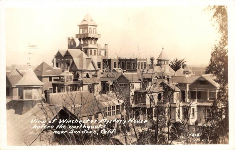 WINCHESTER MYSTERY HOUSE "Before Earthquake" San Jose, CA RPPC 1930s