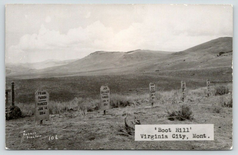 Virginia City Montana~Boot Hill~Cemetery~Frank Parish~Jack Galliger~1950s RPPC 