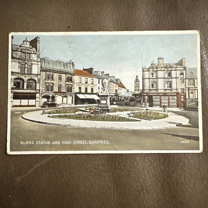 Burns Statue at High Street Dumfries UK Scotland 1940s POSTCARD Vintage