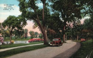 Vintage Postcard 1942 View of River Drive Along Red River Fargo North Dakota ND