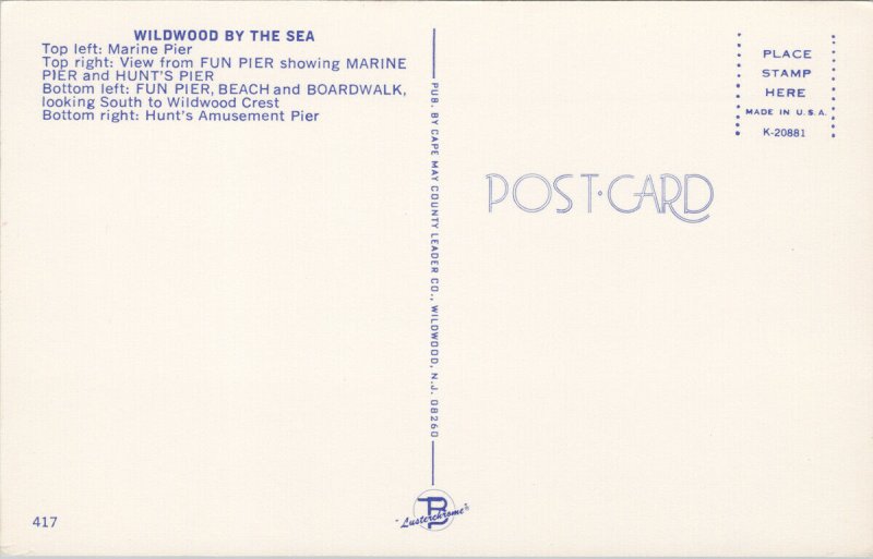 Wildwood By The Sea NJ Greetings Multiview Unused Postcard F57