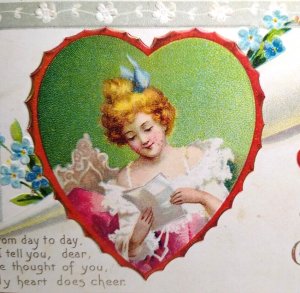 Loves Greetings Postcard Unsigned Ellen Clapsaddle 1910 Victorian Women In Heart