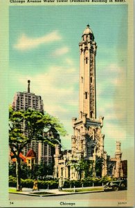 Vintage Linen Postcard - Chicago Avenue Water Tower and Palmolive Building IL