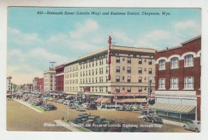 P2049 vintage postcard old cars stores 16th st. route lincoln hwy cheyenne wyo