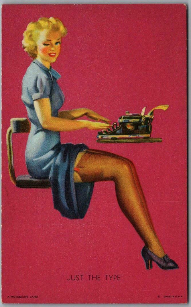 Vintage 1940s Pin Up Girl Mutoscope Card Just The Type Artist Gil Elvgren Other Unsorted 