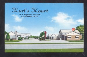 CLAREMORE OKLAHOMA ROUTE 66 KURL'S KORT MOTEL VINTAGE ADVERTISING POSTCARD