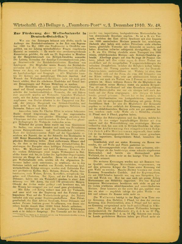 Germany 1910 E Africa Deutsche Ost-Afrika Usambara Post Complete Newspaper 73337