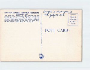 Postcard Lincoln Statue, Lincoln Memorial, Washington, District of Columbia