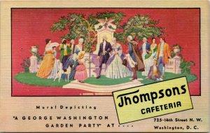 Postcard DC Washington Thompson Cafeteria Mural Depicting Garden Party 1940s L14