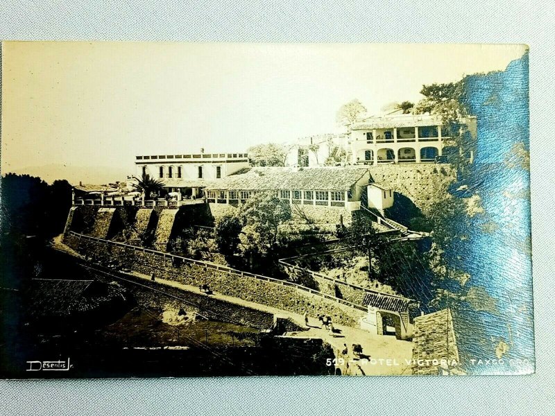 Vintage Postcard Hotel Victoria Taxco Gro Desentis Mountain Side View RPPC