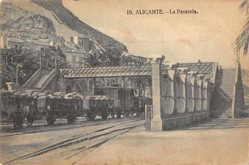 Alicante Spain La Pasarela Bridge Train Antique Postcard  J69352