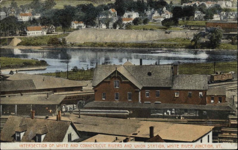 White River Junction VT Vermont Union RR Train Station Depot c1910