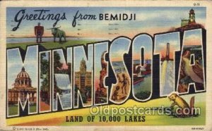 Bemidji, Minnesota Large Letter Town 1943 two light internal creases, postal ...