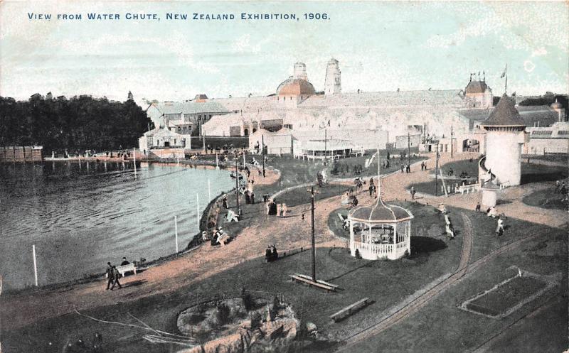 View from Water Chute, New Zealand Exhibition, 1906 Postcard, Used