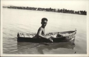 Aswan Assouan Egypt Native Boy Row Boat c1930 Real Photo Postcard