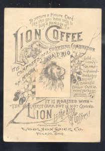 TOLEDO OHIO WOOLSON SPICE COMPANY LION COFFEE WOMAN BABY VICTORIAN TRADE CARD