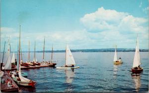 Fraser Lake BC Greetings Rock Haven Coffee Shop Sailboats Vintage Postcard D69