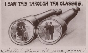 I Saw Through The Glasses Binoculars Old Comic Real Photo Postcard