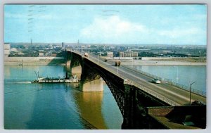 Eads Bridge, Mississippi River, St Louis Missouri, Vintage 1963 Chrome Postcard