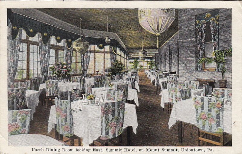 Postcard Porch Dining Room Looking East Summit Hotel Mount Summit Uniontown PA