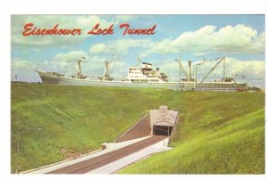 Ocean Vessel Over Eisenhower Lock Tunnel Massena, NY Vintage Chrome Postcard