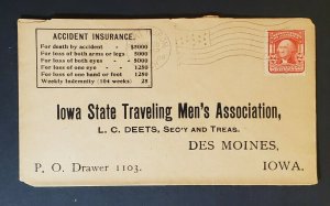 1908 Des Moines Accident Insurance Traveling Men's Insurance Advertising  Cover