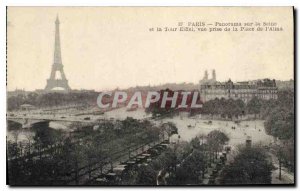 Postcard Old Paris Panorama of the Seine and the Eiffel Tower view from the P...
