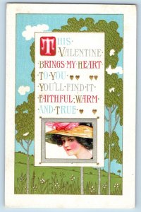 Valentine Postcard Pretty Woman Arts Crafts Embossed Vienna Maine ME c1910's
