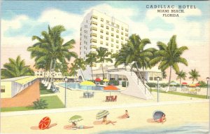 Miami Beach, FL Florida  CADILLAC HOTEL   ca1940's Linen Advertising Postcard