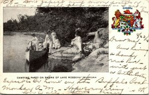 Postcard ON Muskoka Camping Party on Shore of Lake Rosseau Canoe UDB 1905 M65