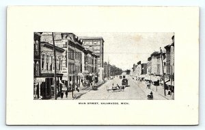 KALAMAZOO, MI Michigan ~ MAIN STREET SCENE Horse-drawn Vehicles c1910s Postcard