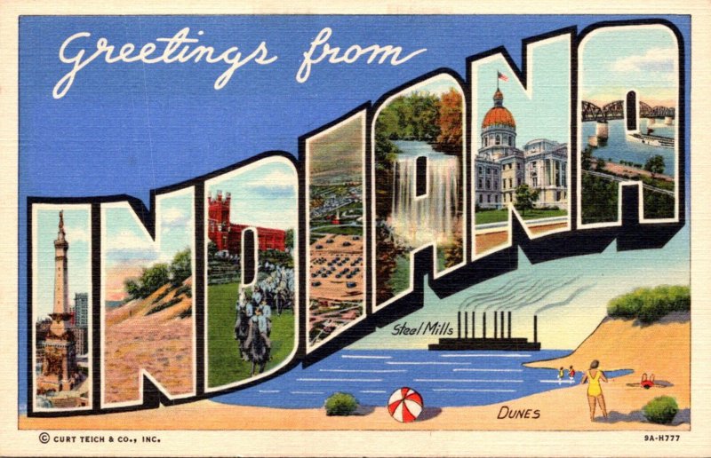 Indiana Greetings From Large Letter Linen 1949 Curteich