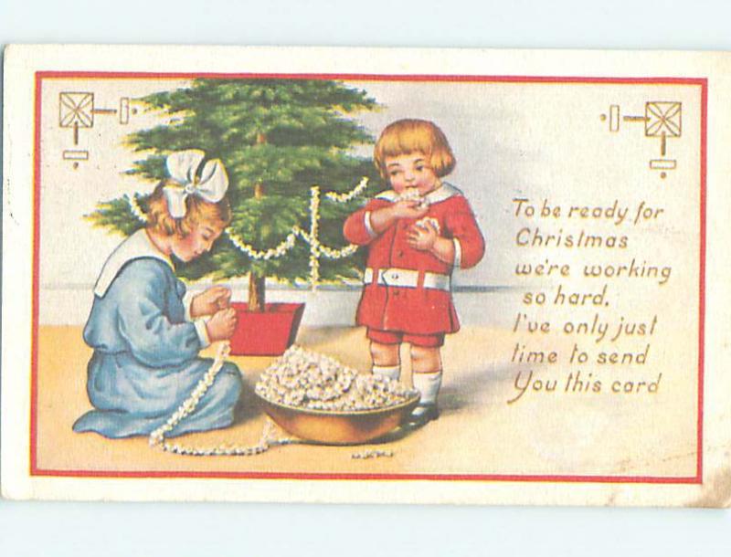 Reproduction Christmas Cute Girl Makes Popcorn Strings To Decorate Tree o6959
