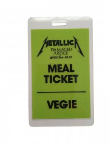 Metallica Backstage Concert Meal Ticket Pass Original Hard Rock Heavy Metal 1989