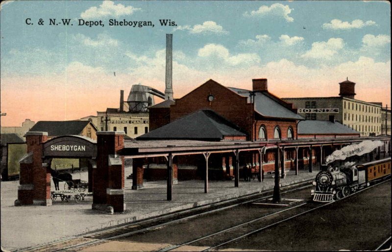 Sheboygan WI Wisconsin C&NW RR Train Station Depot c1910 Postcard 