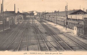 France Tours Entree des Gares de Tours Train Station Railway postcard C323