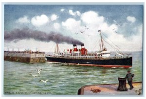 c1910 SS Manxman Leaving the Pier Douglas Isle of Man Oilette Tuck Art Postcard