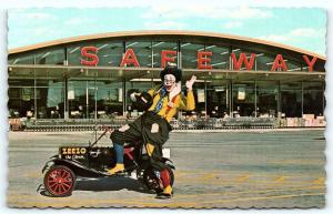 Postcard Ad Card Safeway Grocery Store Zeezo the Clown Mini Car 1960's B36