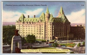 Chateau Laurier, War Memorial, Ottawa Ontario Canada, Vintage Linen Postcard NOS