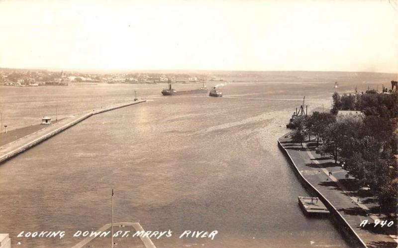 St Marys River Michigan Looking Down Real Photo Antique Postcard K92796